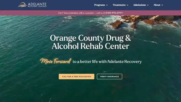 Homepage web design for Adelante Recovery