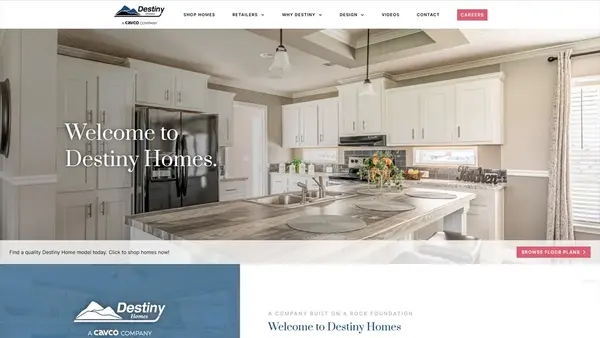 Homepage web design for Destiny Homes